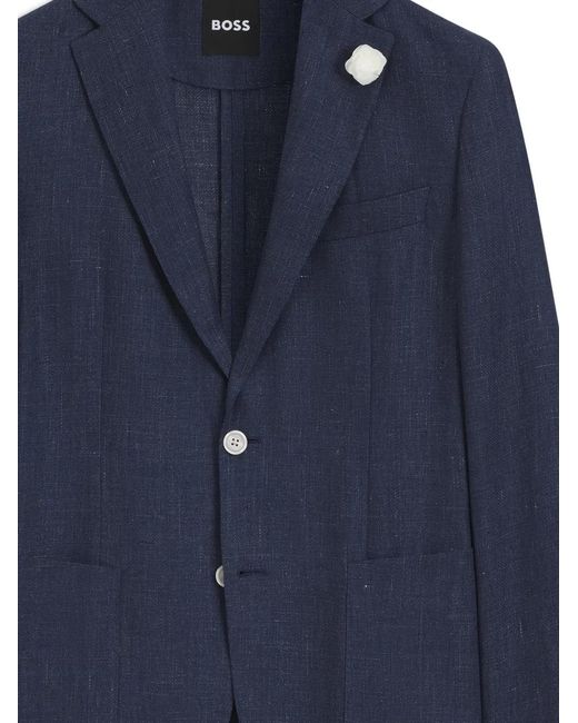 Boss Blue Buttoned Single-Breasted Blazer for men