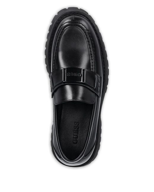 Guess Black Logo-Plaque Lug-Sole Loafers for men