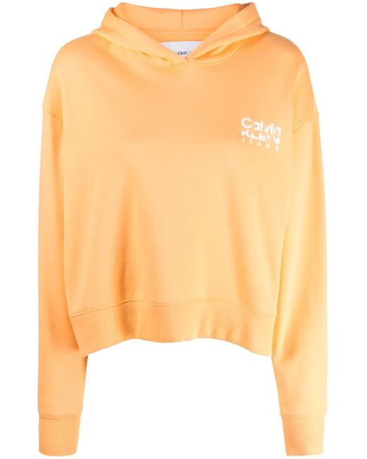 Calvin Klein Yellow Hoodie En Coton À Logo Imprimé
