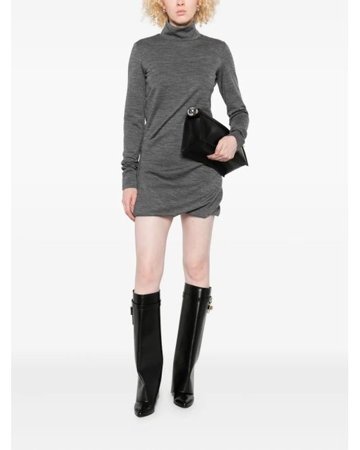 Sportmax Gray Turtleneck Gathered Dress