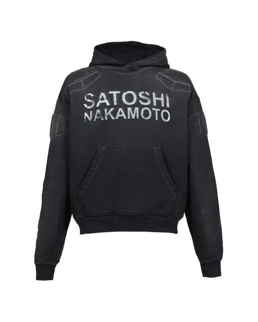 Satoshi Nakamoto Black Padded Logo-Print Hoodie for men