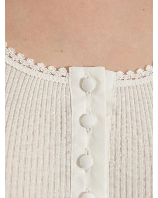 Chloé White Ribbed-Knit Lace-Trim Top
