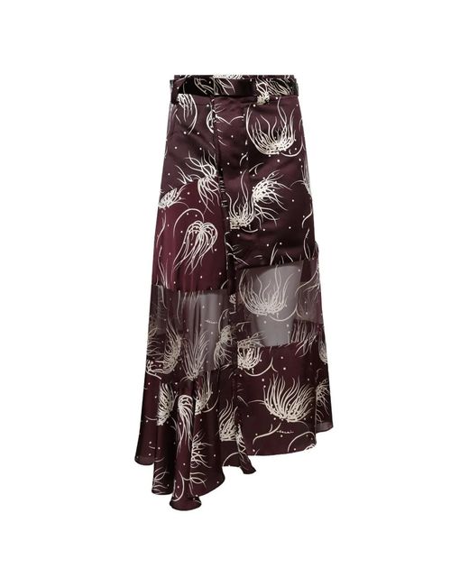 Sacai Brown Flower Print Panel Skirt