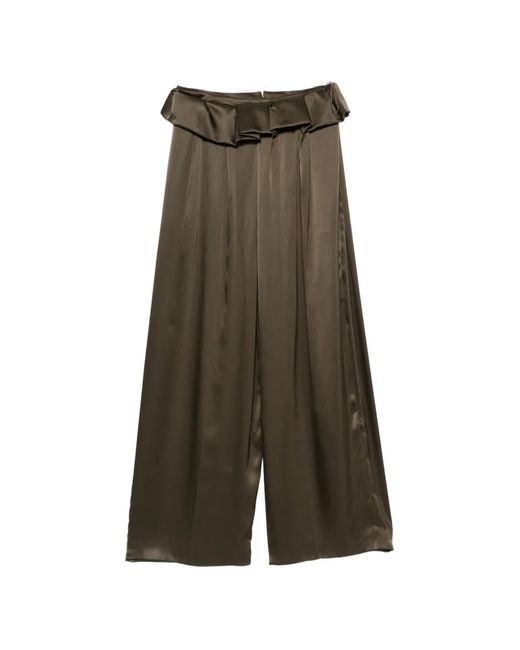 Khaite Green Kira Gathered Satin Trousers