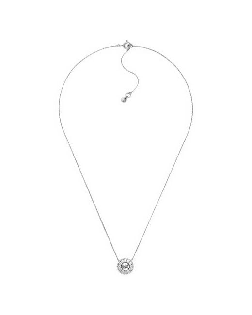 Michael Kors White Logo-Pendant Round Necklace