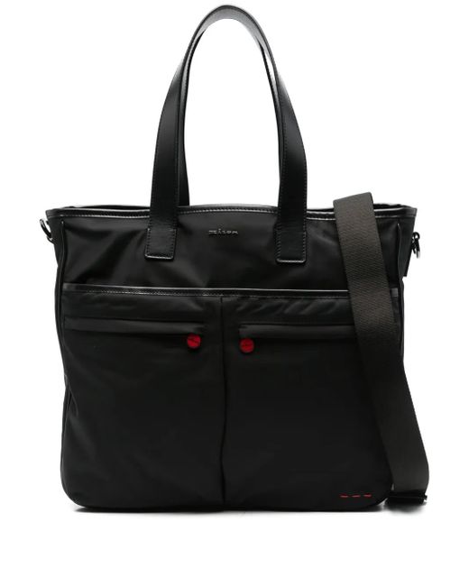 メンズ Kiton ロゴプレート ハンドバッグ Black