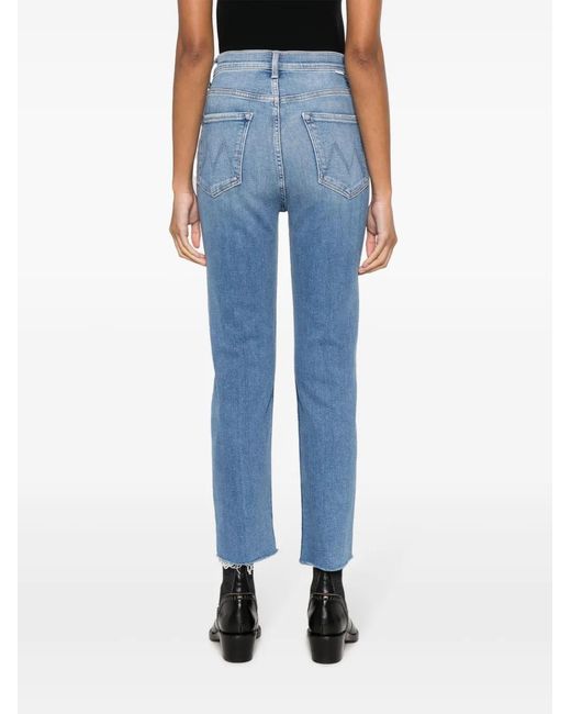 Mother Blue Rider High-Rise Straight-Leg Jeans