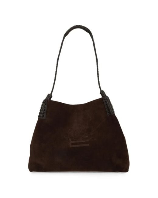 Etro Black Medium Libra Suede Tote Bag