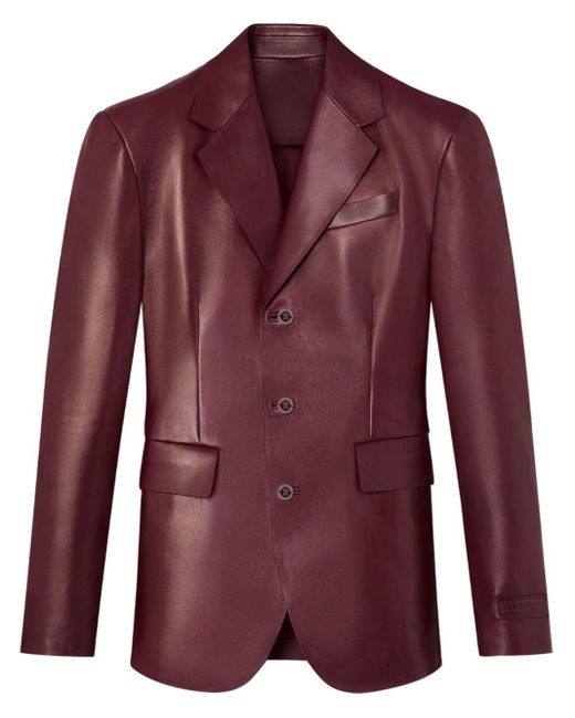 Versace Purple Single-breasted Leather Blazer for men
