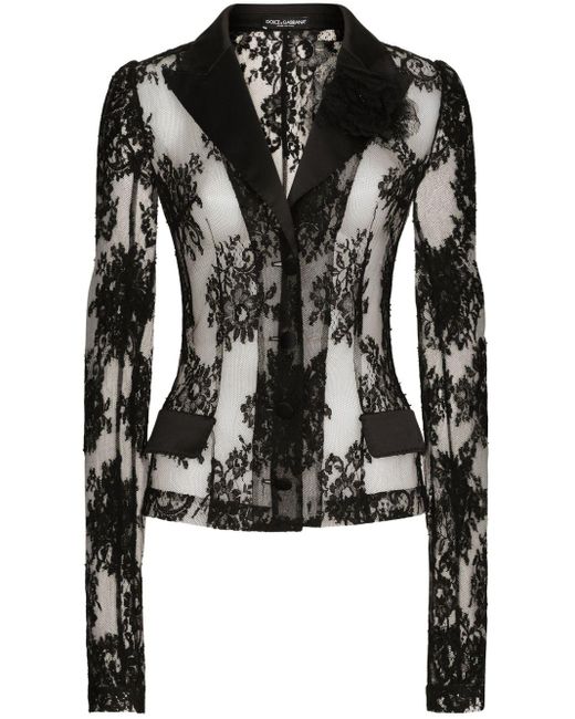 Veste en dentelle florale avec détails en satin Dolce & Gabbana en coloris Black