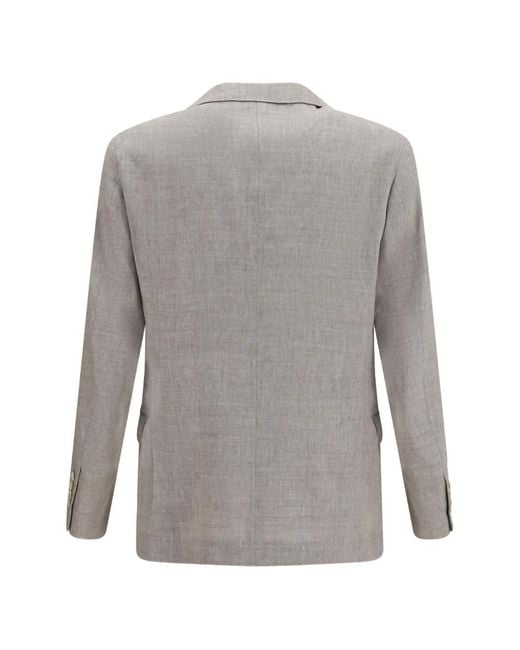 Brunello Cucinelli Gray Herringbone-Pattern Single-Breasted Jacket for men