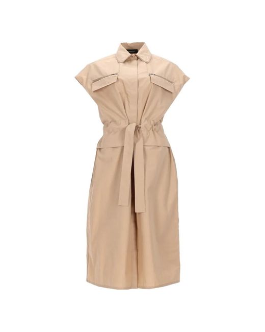 Fabiana Filippi Natural Belted Zip-Pocket Midi Dress