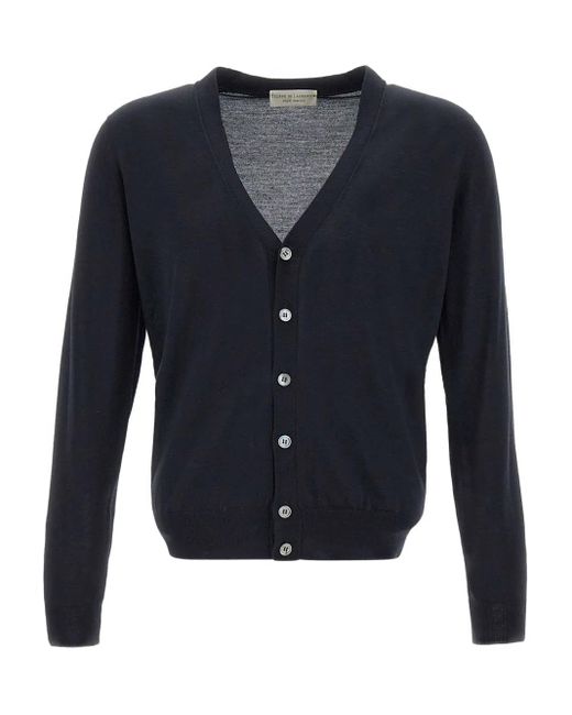 FILIPPO DE LAURENTIIS Blue V-Neck Ribbed-Edge Cardigan for men