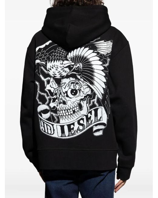 DIESEL Black Logo-Embroidered Hooded Sweatshirt for men