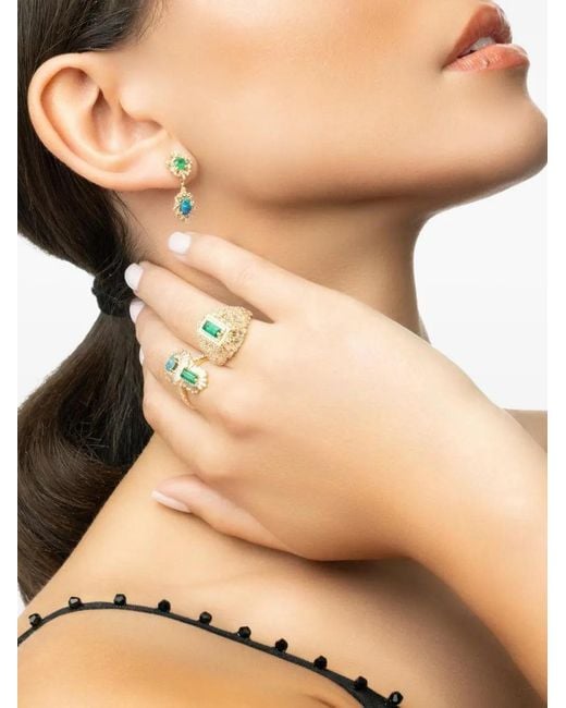 Suzanne Kalan Green 18K Double-Drop Multi-Stone Earrings