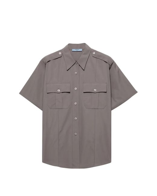 Prada Gray Short-Sleeved Poplin Shirt