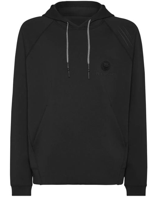 Philipp Plein Black Logo-Patch Hoodie for men
