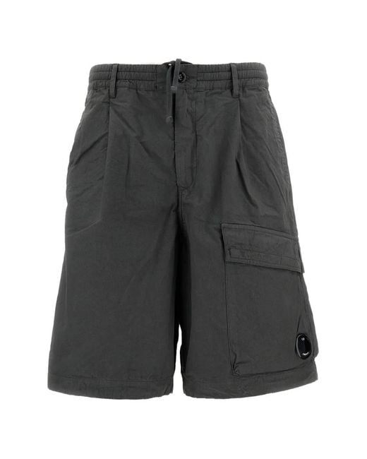C P Company Gray Button-Fastening Cargo Shorts for men