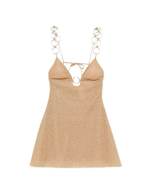 Oseree Natural Lumiere Ring-Strap Mini Dress