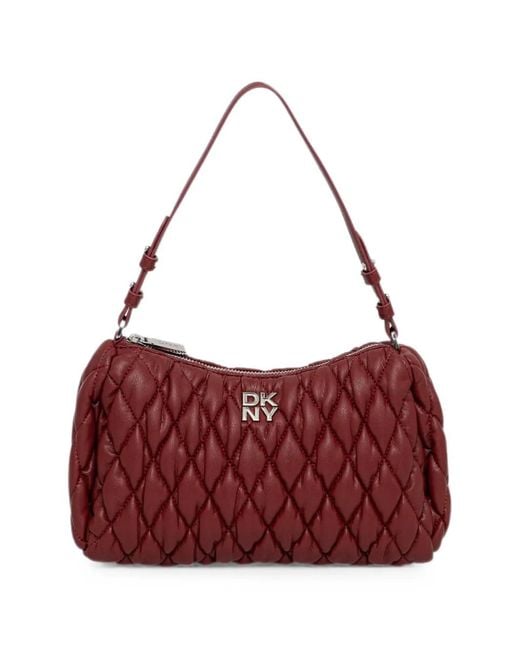 DKNY Red Quilted Logo-Plaque Shoulder Bag