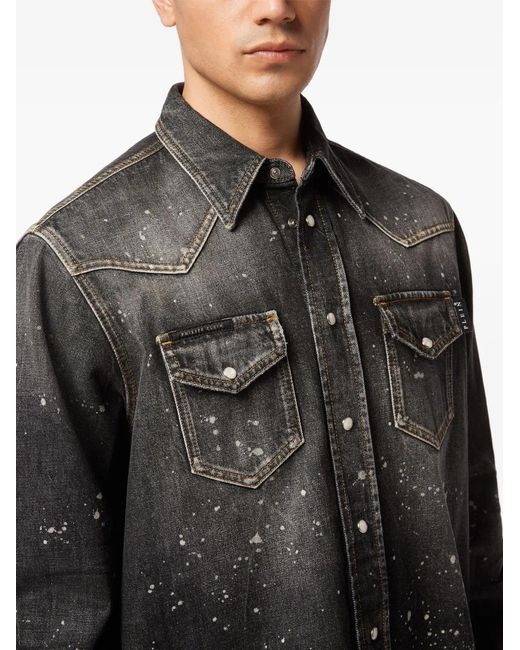 Philipp Plein Gray Oversized Denim Shirt for men