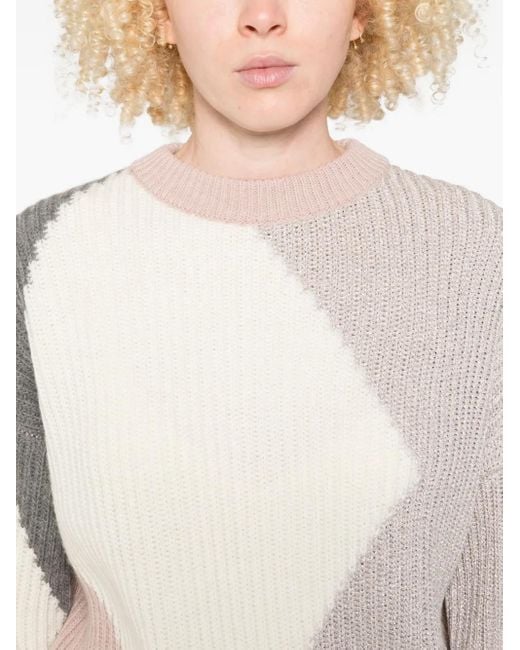 Liu Jo White Geometric Pattern Wool-Blend Sweater