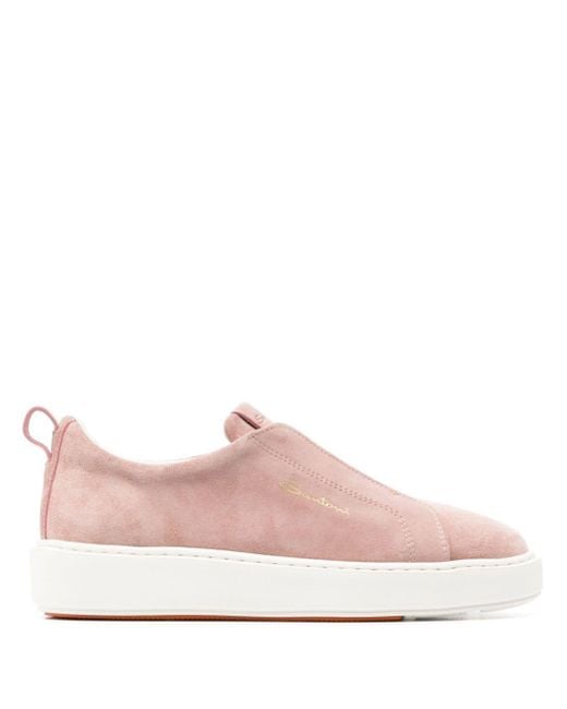 Santoni Pink Slip-on Suede Sneakers