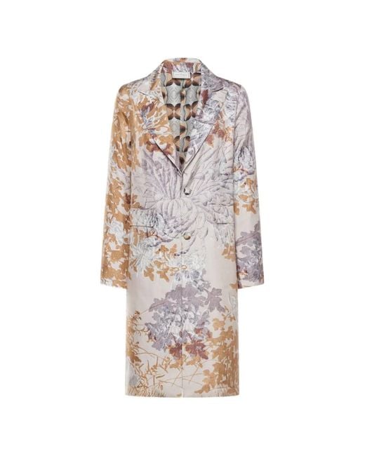 Pierre Louis Mascia White Botanical-Print Single-Breasted Coat
