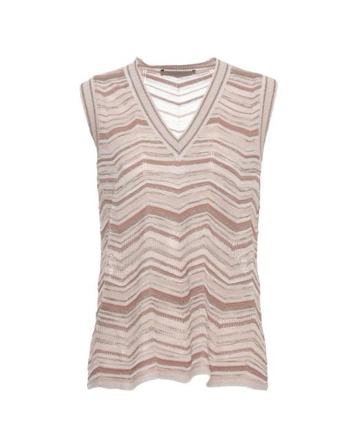 D.exterior Natural V-Neck Chevron Top