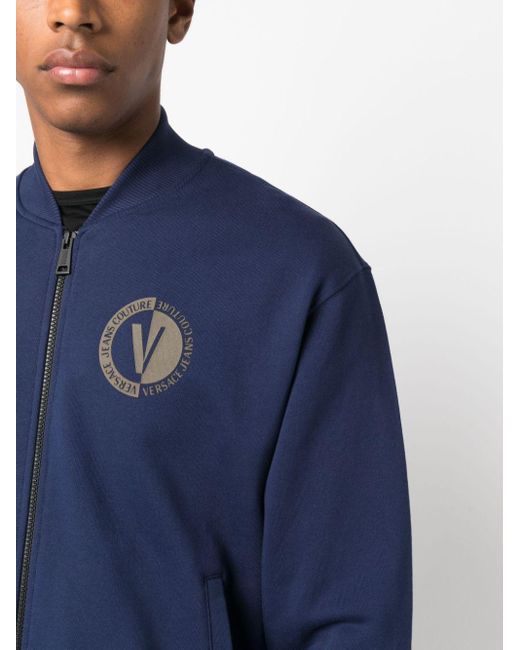 Versace Blue Logo-print Cotton Bomber Jacket for men