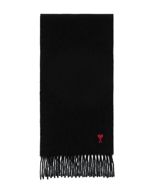 AMI Sjaal Met Geborduurd Logo En Franje in het Black