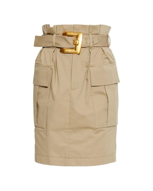 Balmain Natural Belted Cargo-Pocket Mini Skirt