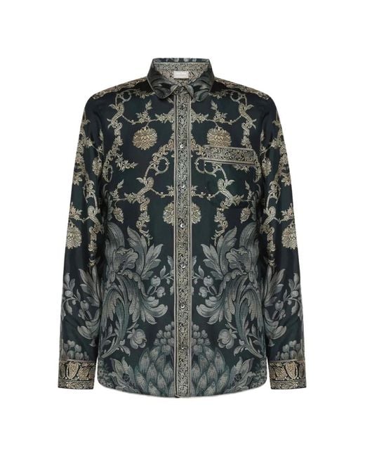 Pierre Louis Mascia Gray Floral-Print Silk Shirt for men