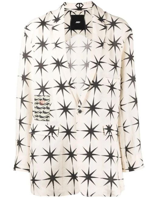 JNBY White Printed Linen Blazer