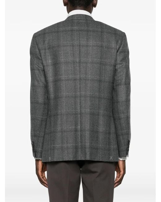 Canali Gray Check-Pattern Single-Breasted Blazer for men