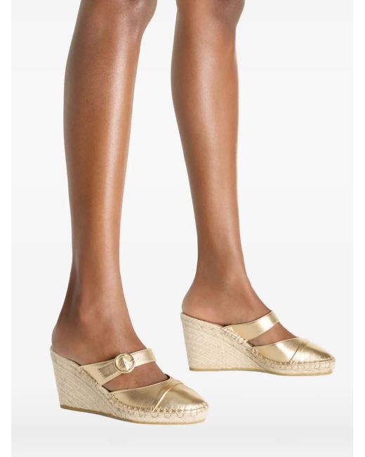 Malone Souliers Natural Farah Metallic-Buckle Wedge-Heel Mules
