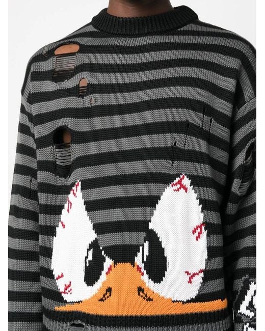 Gcds Gray Intarsia-Knit Striped Jumper for men