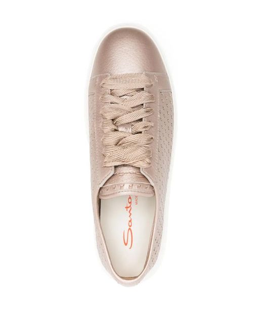 Santoni White Perforated Leather Sneakers