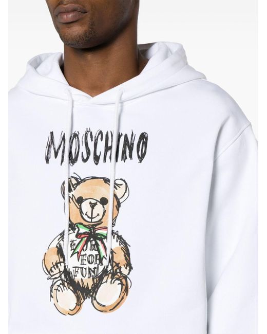 Moschino White Teddy-bear Cotton Hoodie for men