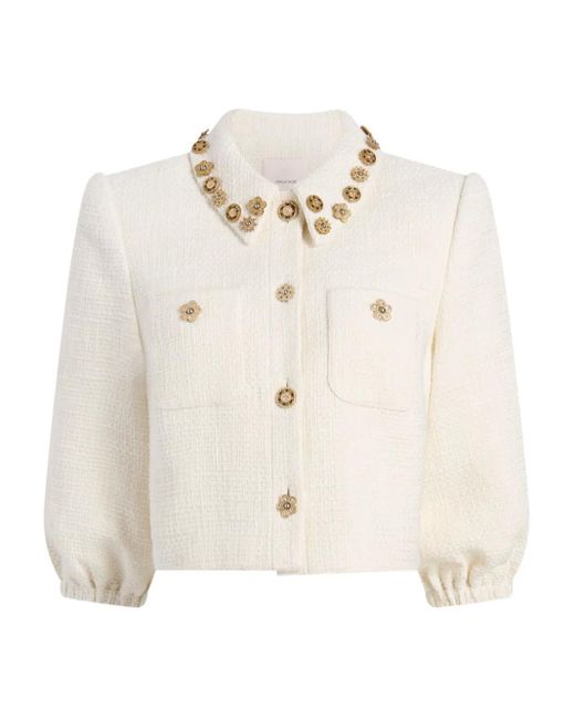 Cinq À Sept Ansey Verfraaid Jack Met Pofmouwen in het Natural