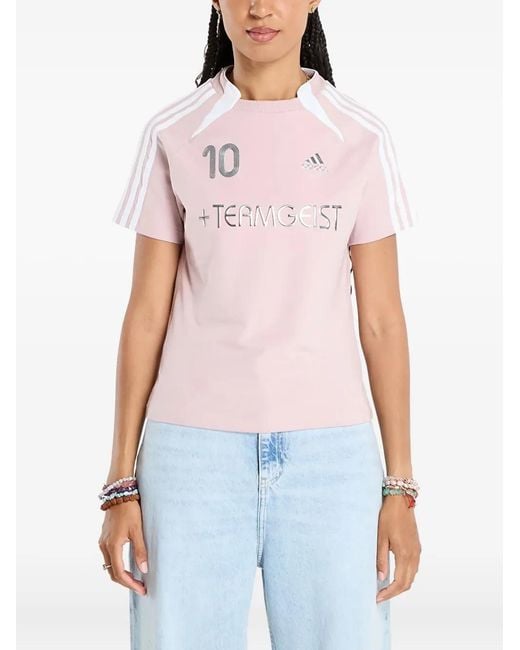 Adidas White Teamgeist Logo-Stripe T-Shirt
