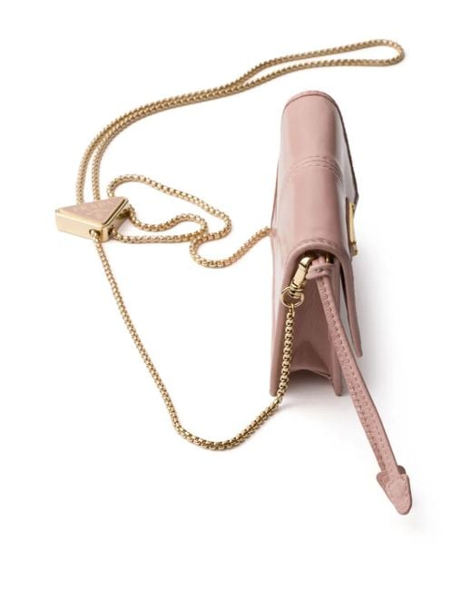 Prada Pink Leather Card Holder With Shoulder Strap