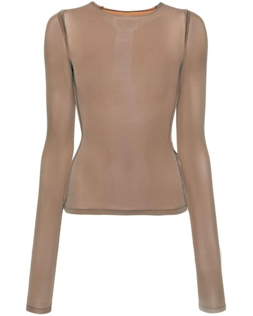 MM6 by Maison Martin Margiela Brown Exposed-seam Round-neck Top