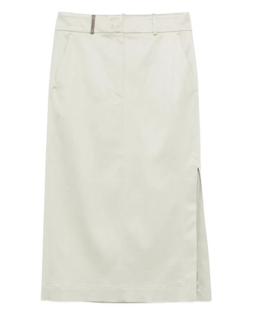 Peserico White Side-Slit Midi Pencil Skirt