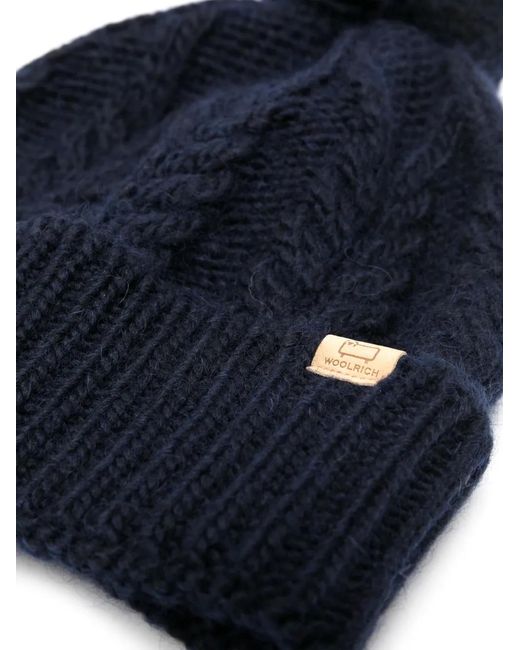 Woolrich Blue Cable-Knit Pom Beanie