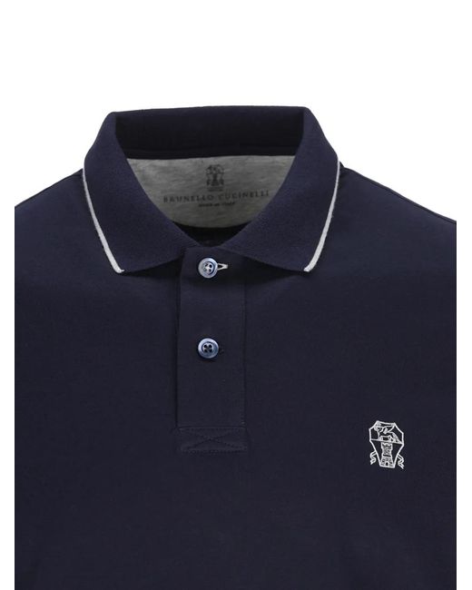Brunello Cucinelli Blue Logo Cotton Polo Shirt for men