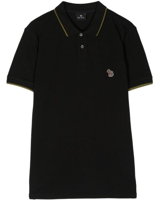 PS by Paul Smith Black Zebra-embroidered Organic Cotton Polo Shirt for men