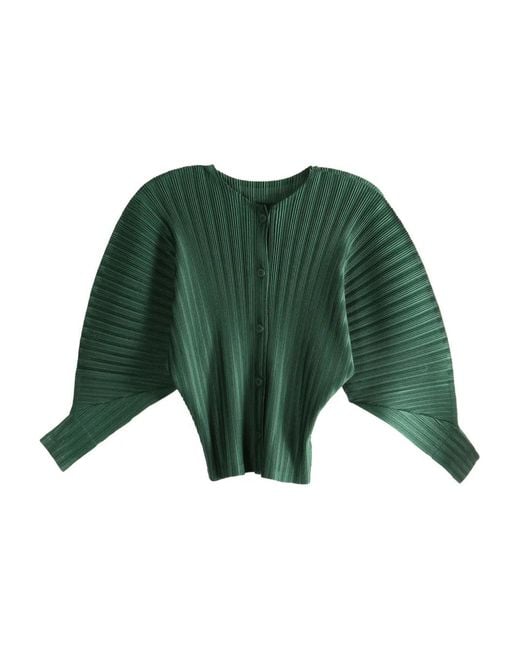 Pleats Please Issey Miyake Green Pleated Button-Up Shirt