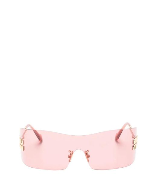 Miu Miu Pink Logo-Plaque Geometric-Frame Sunglasses