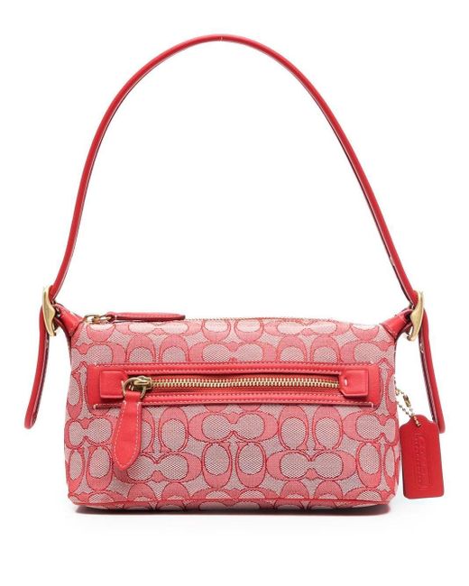 COACH Demi Monogram Shoulder Bag in Red | Lyst